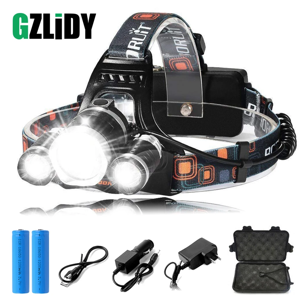 

Super bright LED headlamp 3xT6 led headlight 10000 lumens fishing lamp 4 lighting modes camping lamp use 18650 battery