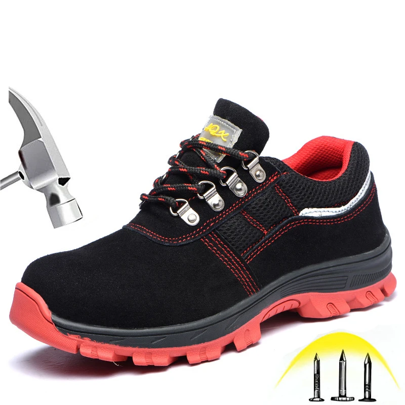 

Men's safety shoes fashion cowhide men's steel head safety work boots smash-proof puncture boots slip resistant shoes XL 36-46
