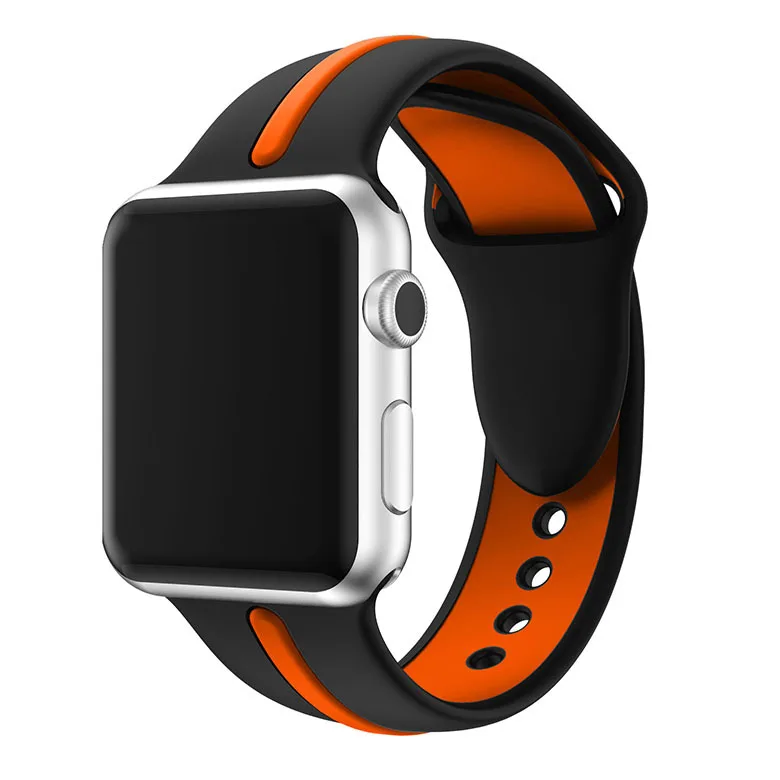 JANSIN мягкий силиконовый спортивный ремешок для Apple Watch, 42 мм, 38 мм, 40 мм, 44 мм, сменный ремешок для наручных браслетов iWatch, серия 5, 4, 3, 2, 1 - Цвет ремешка: black Orange