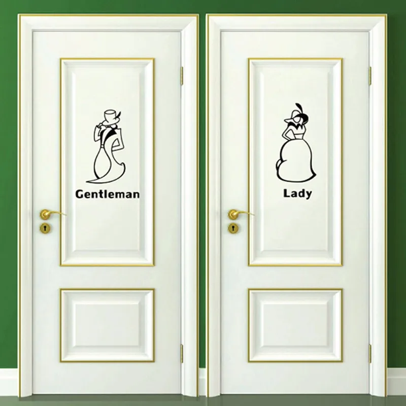 Ретро стиль леди и джентльмен ванная дверь наклейки creatives наклейки на стену виниловый плакат наклейка домашний декор съемные наклейки