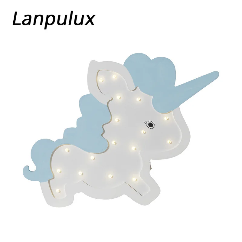 Lanpulux единорог светодиодный ночник 3D деревянный розовый синий моделирующая лампа