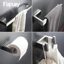 Fapully 304 Stainless Steel 4pcs/Kit Brushed Wall Mount Towel Bar Cloth Hook Paper Holder Bathroom Accessories Sets Hardware