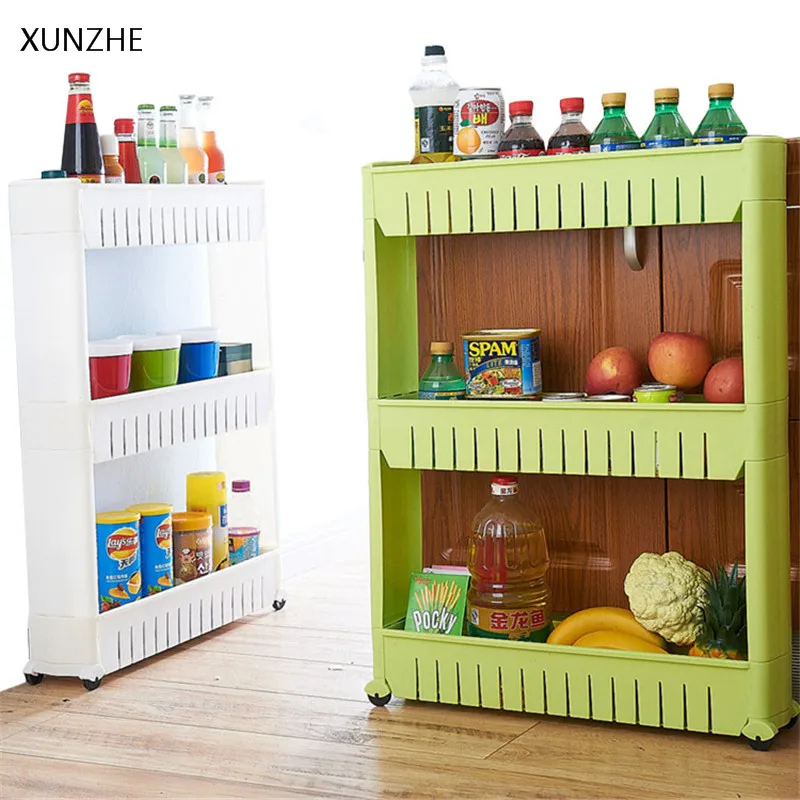 

XUNZHE Creative 3 Layers Removable Gap Storage Rack with Wheels Bathroom Kitchen Refrigerator Accessories Sundries Organizers