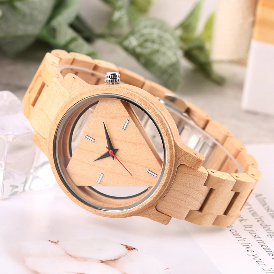 Wood Watches Men Creative Hollow Triangle Simple Bamboo Wooden Wrist Round Dial Watch Quartz Analog Clock Gift reloj para hombre 2018 2019 2020 (8)