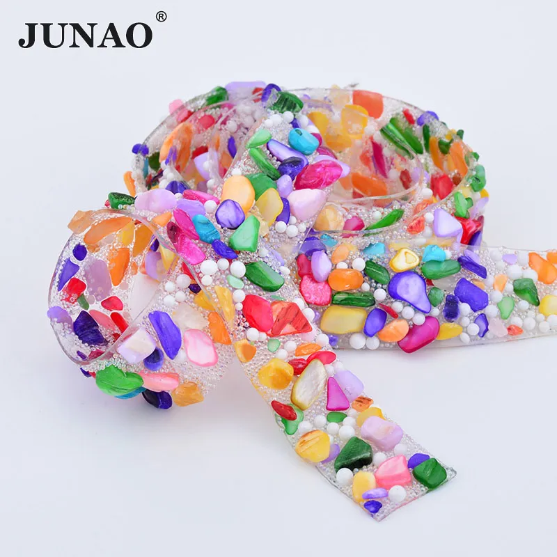 

JUNAO 5 Yard *15mm Mix Color Hotfix Glass Rhinestones Chain Trim Crystal Fabric Appliques Strass Banding For DIY Dress Jewelry