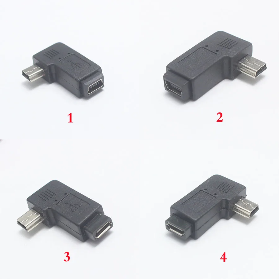 1 шт. 90 градусов левый и правый угловой мини-usb 5-контактный разъем для Micro USB Мужской адаптер для синхронизации данных разъем Micro USB для мини-usb разъем