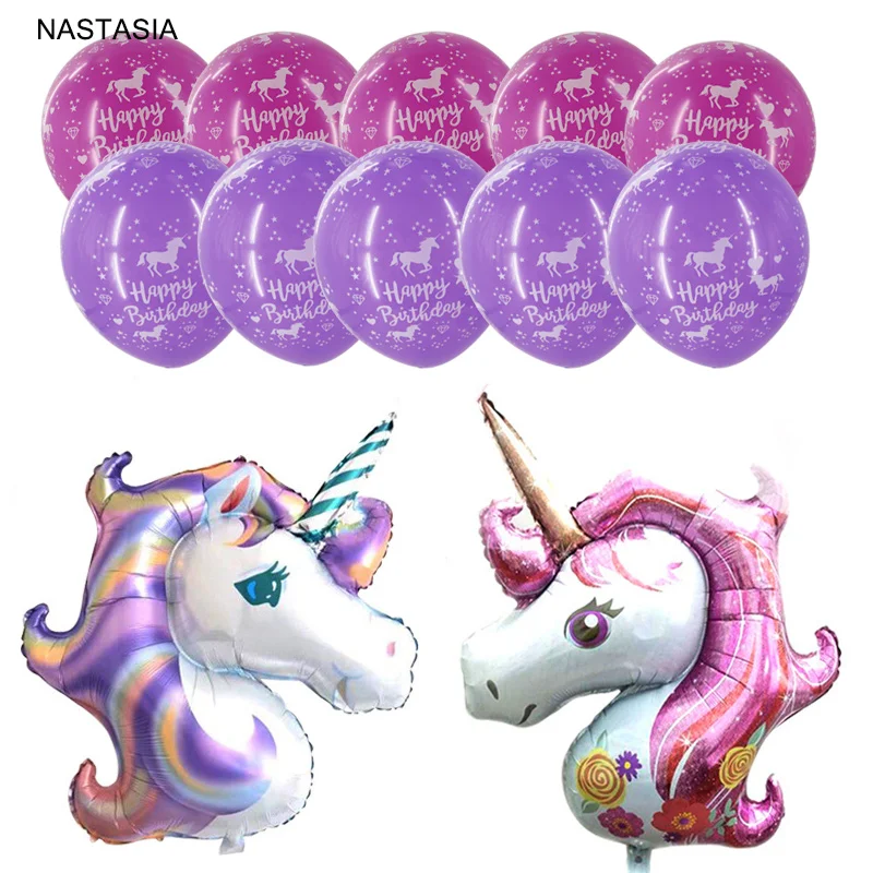 

NASTASIA 10/11pcs/lot unicorn aluminum film and happy birthday unicorn balloon combo 12/18inch birthday party decorations kids