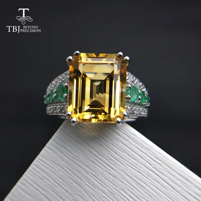 TBJ,High quality Gemstone solid Ring with Brazil Citrine and Emerald in 925 sterling silver women best gift anniversary party TBJ,High quality Gemstone solid Ring with Brazil Citrine and Emerald in 925 sterling silver women best gift anniversary party