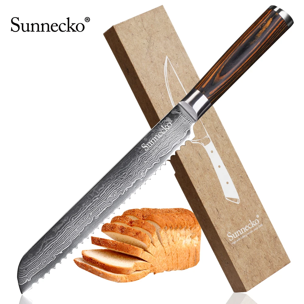 Нож для нарезки хлеба SUNNECKO VG10 японские кухонные ножи из дамасской стали 8 дюймов с