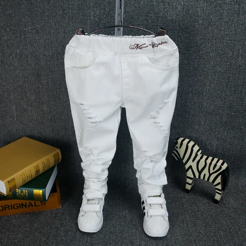 Spring and Autumn Children's denim streetwear New Boys 'Jeans Edition White Broken Caverns Cowboy Trousers kids jeans