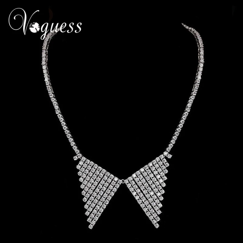 

VOGUESS Hot Collar Choker Necklace Fashion Trend Zircon Crystal Beads Triangle Statement Necklaces For Women