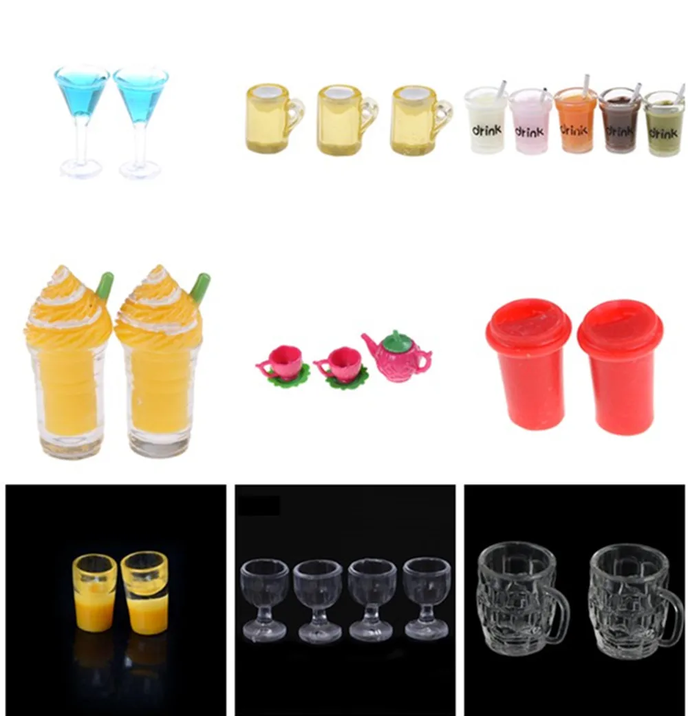 

1/2/5/15Pcs Decoration Gifts 1:12 Dollhouse Mini Lemon Water Cup Wine Beer Tea Pot Cups Plates Miniature Dollhouse Accessories
