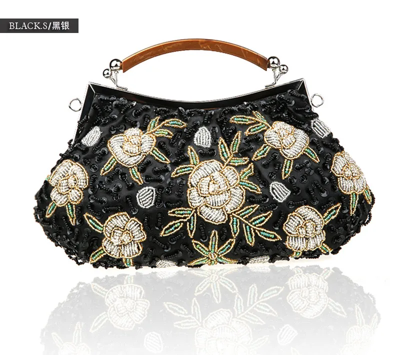 Серебристая китайская женская Свадебная вечерняя сумочка с бисером и блестками, клатч, сумочка для невесты, вечерние сумочки, косметичка, 0003-B - Цвет: Black Silver