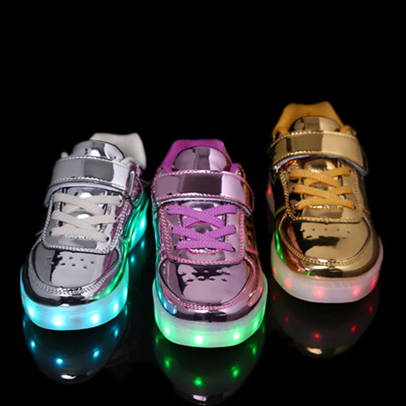 أحذية الأطفال led usb شحن أحذية الأطفال أحذية رياضية ملونة مضيئة فلاش الصبي و جريل رياضة كيد متوهجة رياضية