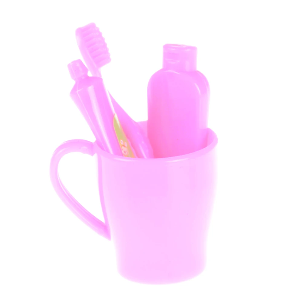 

Plastic Four Sets Toothbrush Tooth Cup Toothpaste Hairpin Jewelry Shoes for Cute Doll Girls Gift Doll Accessories
