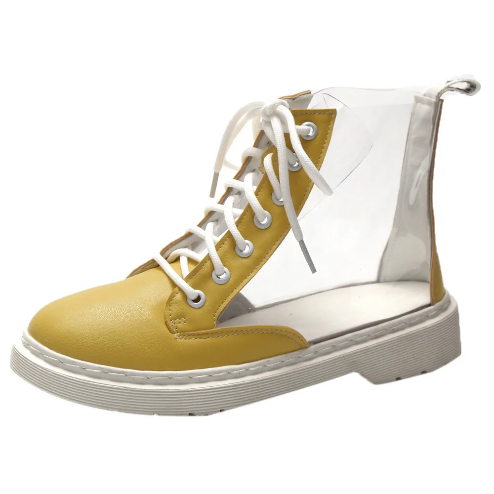 

Ankle Rain Boots British Fashion Platform Lace Up PU Waterproof Motorcycle Colorful Ankle Martin Boots Woman Shoes mujer zapatos