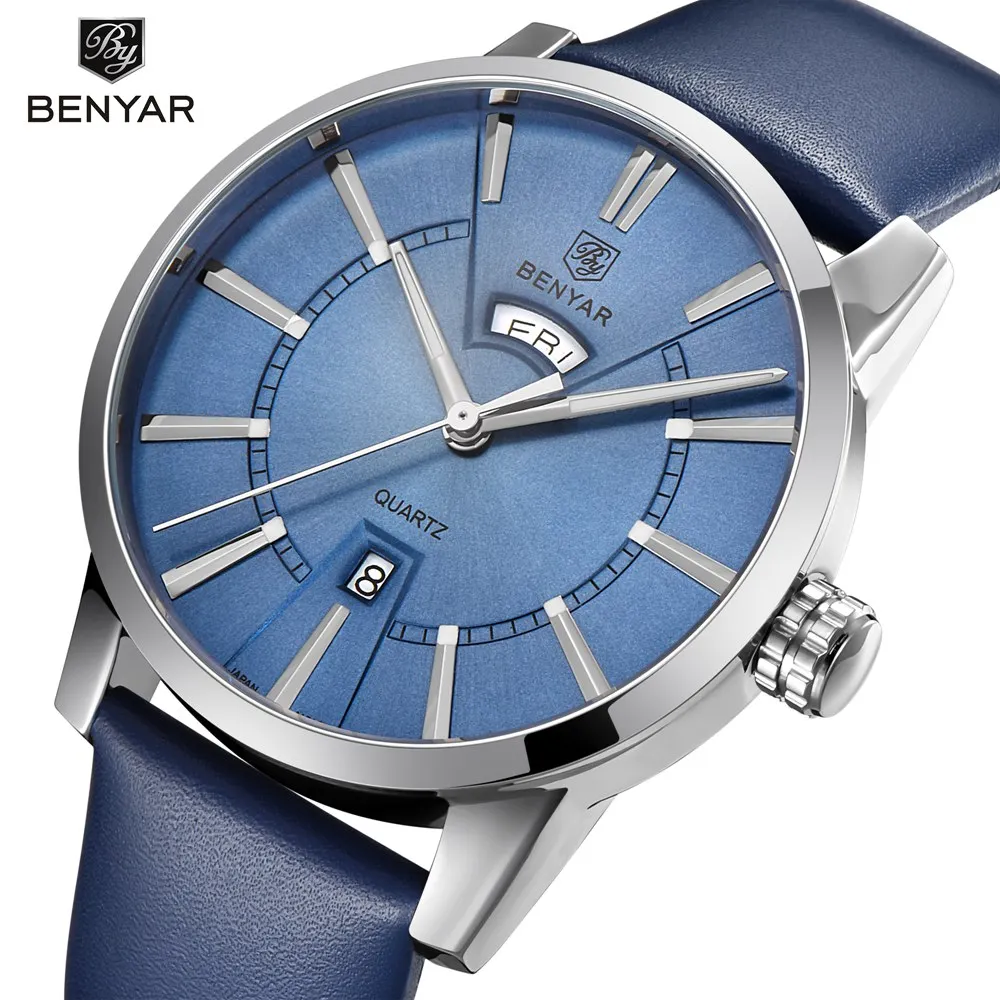 

2019 New BENYAR Luxury Brand Men Leather Quartz Watch Reloj Hombre Business Waterproof Mens Watches Clock Male Relogio Masculino