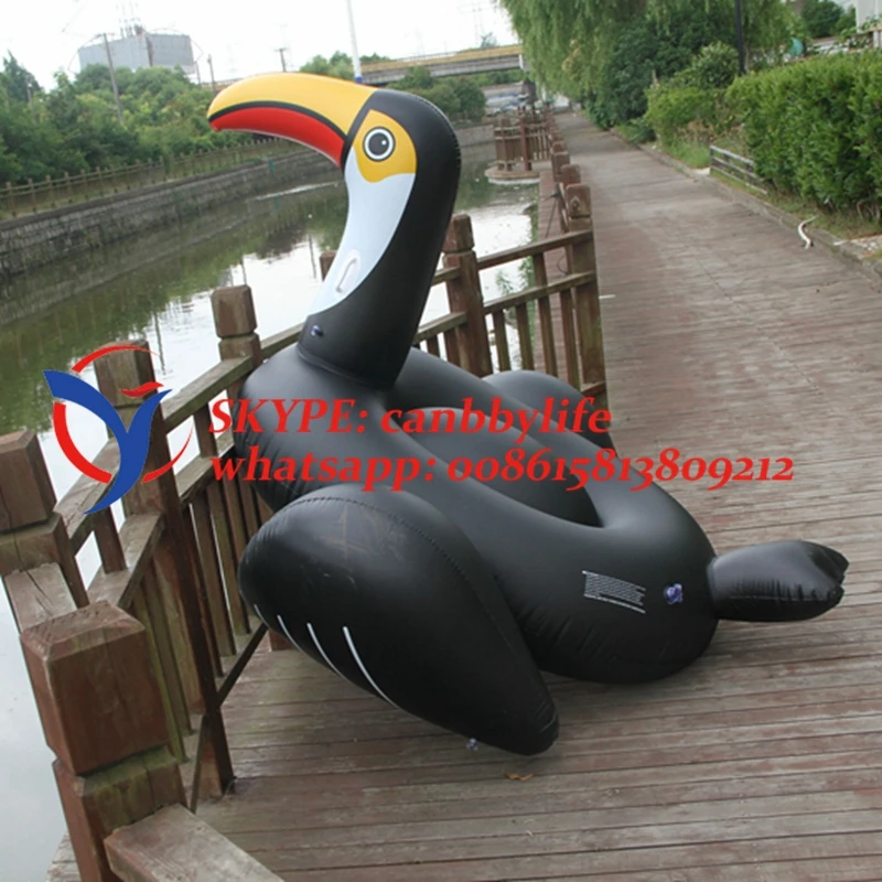 

Giant Inflatable Black Toucan Pool Float Island, Inflatable-Toucan-Woodpecker-Pelican Ride On Water Beach Raft Toys