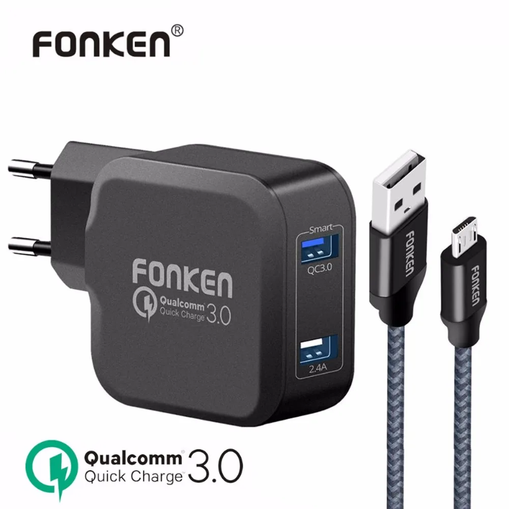 FONKEN Dual USB Charger Quick Charge 3.0 Fast Phone Charger QC3.0 QC2.0