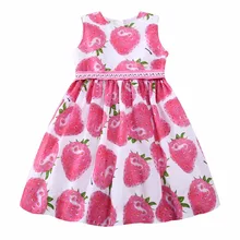 Платье для девочек; костюм принцессы; Розовая Одежда с принтом клубники; Детские платья с поясом из бисера; Robe Fille; детское платье для девочек