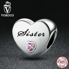 VOROCO Regalo de Navidad 100% de Ley 925 de Plata Amor de la Hermana, rosa CZ Encantos fit Pandora Pulsera de Perlas y Joyería Ingredientes C025