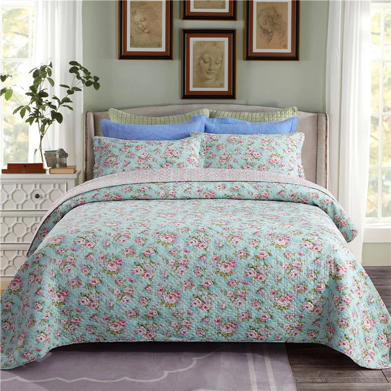 

Luxury Pastoral Style Flowers Printing 100% Cotton Bedspread Bed Cover Bed Sheet Bed Linen Summer Quilt Blanket Pillowcases 3pcs