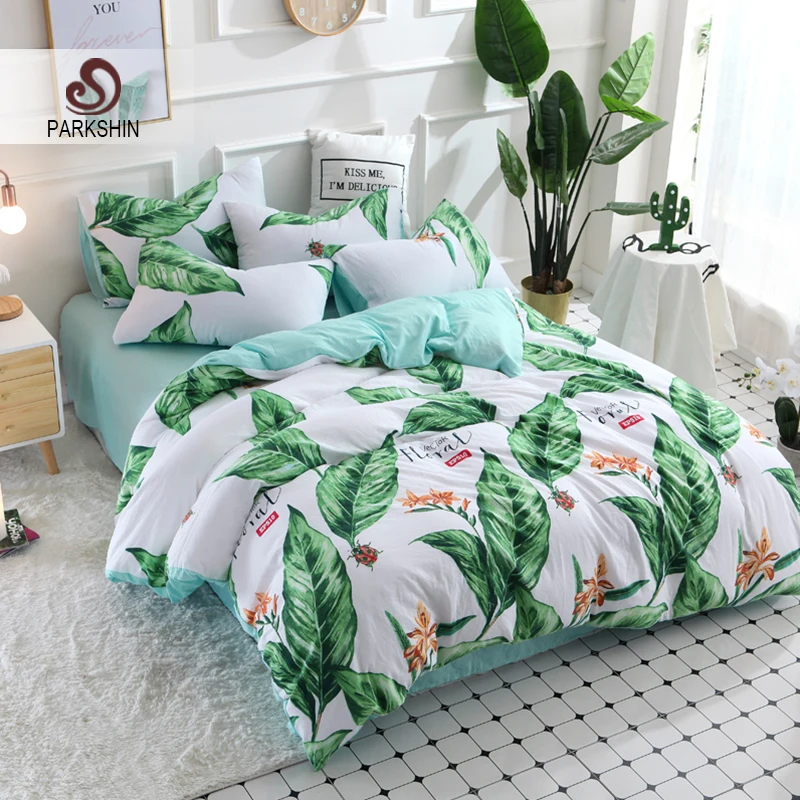 

ParkShin Nordic Banana Leaf Decor Bedding Set Soft Duvet Cover Bedspread Pillowcase Single Double Queen King Size Bed Linens