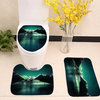 

3pcs/set Bathroom Bath Mat Set Forest Pattern Anti Slip Flannel Floor Rug Cushion Toilet Seat Cover Bathroon for Home Decoration