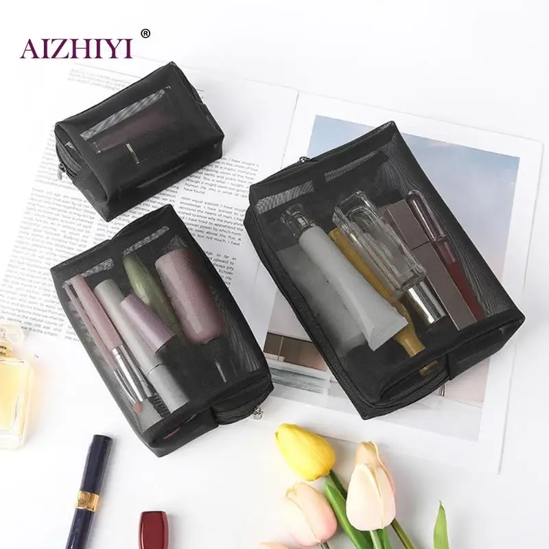 

3pcs Portable Cosmetic Bag Toiletry Nylon Mesh Travel Zipper Makeup Organizer Portable Outdoor Travel Kits Business Storage bag