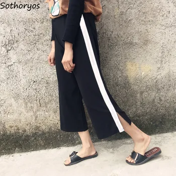 

Pants Women Loose Trendy Striped High Waist Drawstring All-match Wide Leg Womens Trousers Casual Sweet Korean Style Students