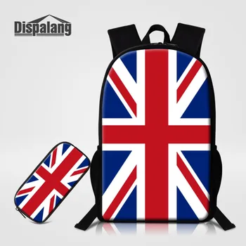 

Dispalang Pretty School Backpack for Teen Girls Boys UK USA Flag Prints Back Pack With Pencil Case 2pcs/set School Bag Rucksack