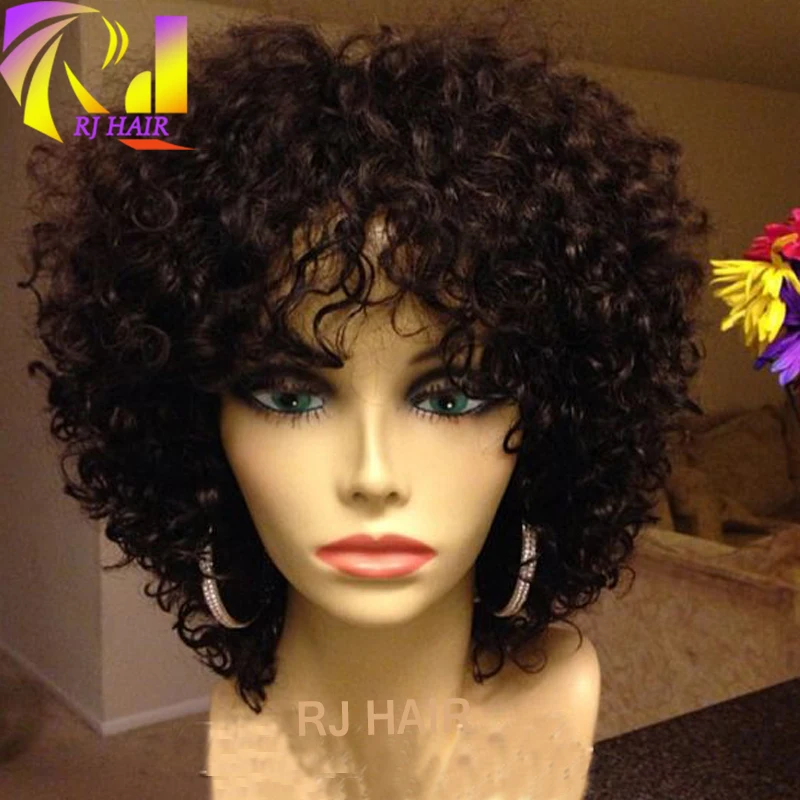 For Black Women Short Curly Human Hair Wig With Bangs 100 Virgin Brazilian Kinky Curly Full Lace Wigs Human Hair Glueless Glue Wig Medium Hair Wigshair World Wigs Aliexpress