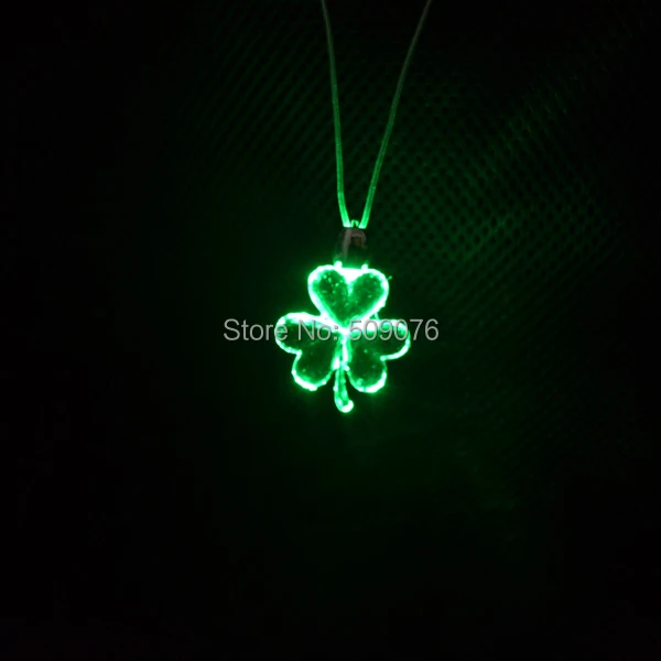 Светодиодный вечерние ожерелья зеленый свет загорается Клевер шнурки флэш-повезло трава шнурки на День Святого Патрика