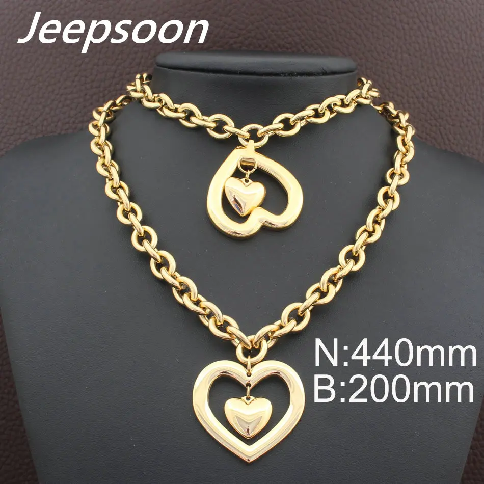 HOT Stainless Steel fashion Heart Jewelry gold color Necklace Bracelet stud earrings sets for women SBJFLVDC