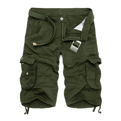 Мужские военные карго шорты новые брендовые армейские камуфляжные шорты мужские хлопковые свободные рабочие повседневные короткие штаны без пояса - Цвет: Green