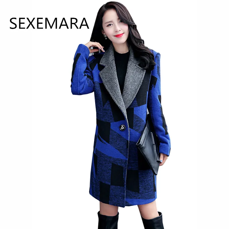 Новые высококачественные на осень-зиму Модные женские шерстяное пальто с лацканами кнопки Средний длинное пальто длинные рукава свободные большие размеры пальто