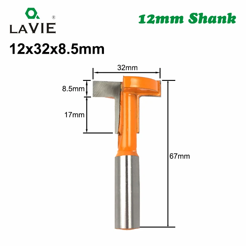 LAVIE 12 мм хвостовик Т-образный фрезерный станок бит фрезерование прямой край долбежный Фрезерный резак слот режущая ручка для дерева по дереву MC05010 - Длина режущей кромки: 12x32x8.5mm