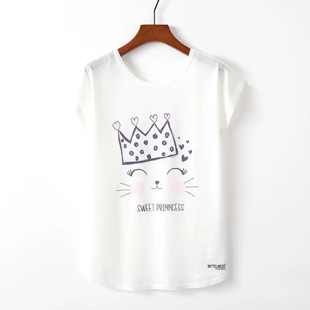 Summer Autumn Women T-Shirts for Girls Harajuku Kawaii Cute Style Bird Print Loose T-shirt New Casual Lady Short Sleeve Tops Tee - Цвет: M042 Cat