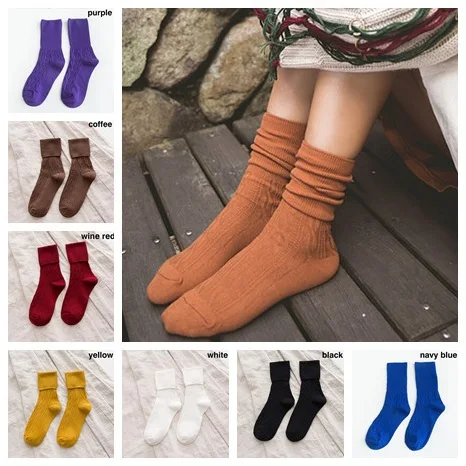 1pair/5pairs Women Pile Heap Crew Socks Autumn Winter Warm Thick Socks Casual Design Cotton Solid Soft Fashion Dress Socks