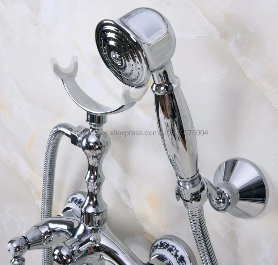 Полированный хромированный для ванной смесители ручной дождь насадка для душа роскошный керамический телефон настенный кран для ванной