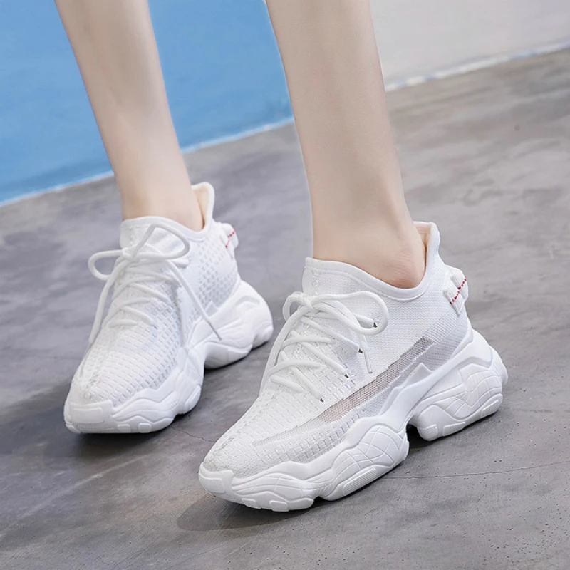 

GYP Stylish Increasing 8CM women sneakers High Quality Thick Sole Breathable Mesh knit running shoes zapatos de mujer M1-02