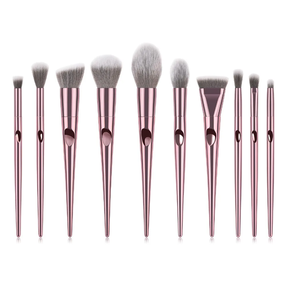 

Super Good Quality 10pcs Purple Makeup Brushes Set Professional Flame Top Blush Brush Duo Fiber Highlighter Flat Contour Brush