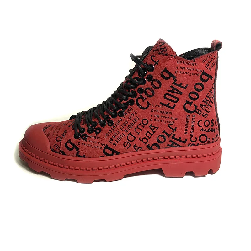 Мужские армейские ботинки; повседневные ботильоны; кожаная обувь с высоким берцем; Мужские красные военные ботинки в стиле хип-хоп; кроссовки; MM-89 - Цвет: Красный