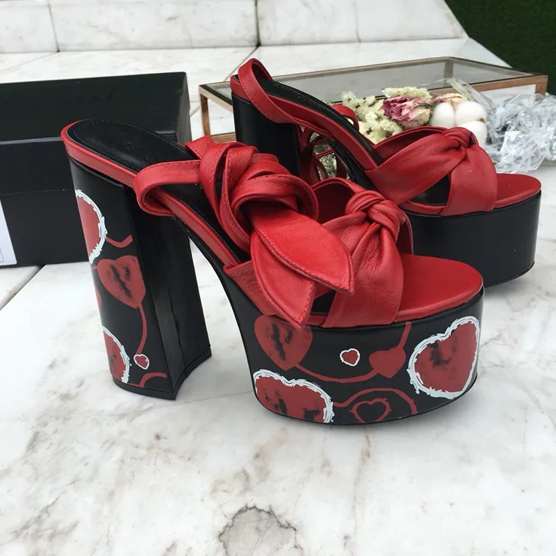 

2019 High Heel Women Shoes Bow Tie Decor Woman Shoe Sandalias Mujer Chic Leather Peep Toe Star Runway Star Platform Sandals