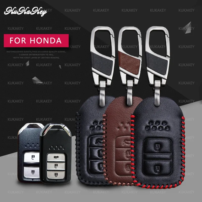 

KUKAKEY Leather Car Key Case Cover For Honda Civic Accord Cr-v Pilot Crv 2015 2016 2017 2018 Holder Shell Protector