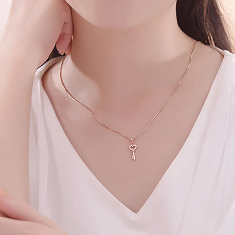 Authentic 925 Sterling Silver The Key Of Heart Pendant Necklace Fashion Jewelry