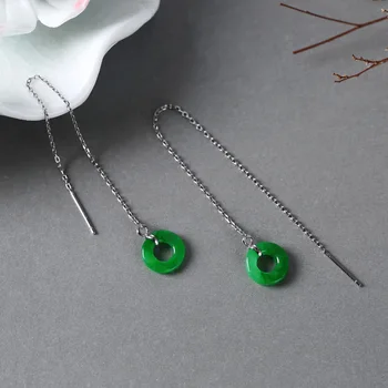 

Fine Jewelry 925 Silver Natural Gemstone Green Jade Ethnic Dangling Earrings For Women Jewelry Chinese Oorbellen Ringen