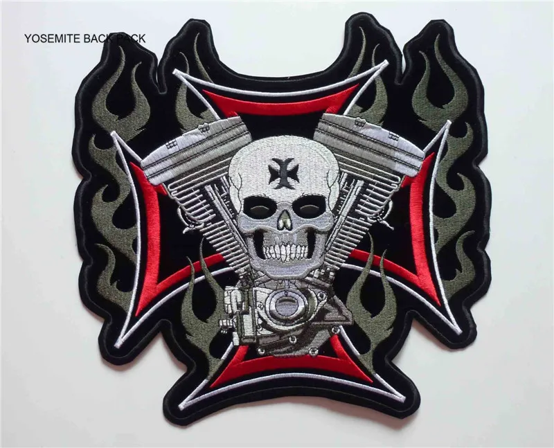 LargesizeIronCrossSkullVTwinBikerChopperPatchesMCMotorcycle