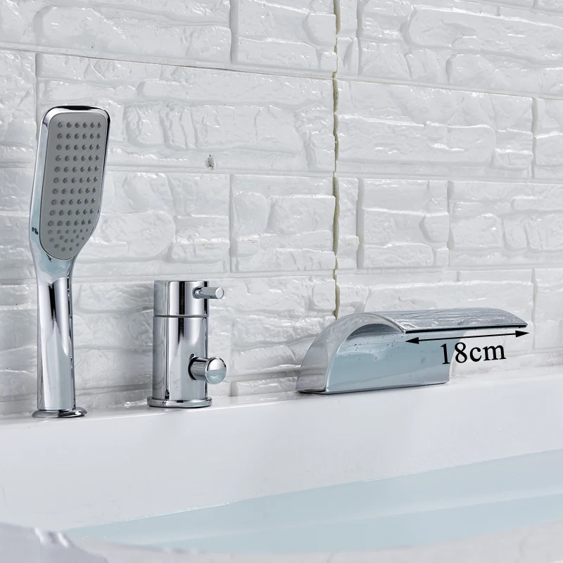 Широко распространенный водопад смеситель для ванны на бортике Ванна смеситель для раковины широко распространенная одна ручка с ручной душ кран для ванны