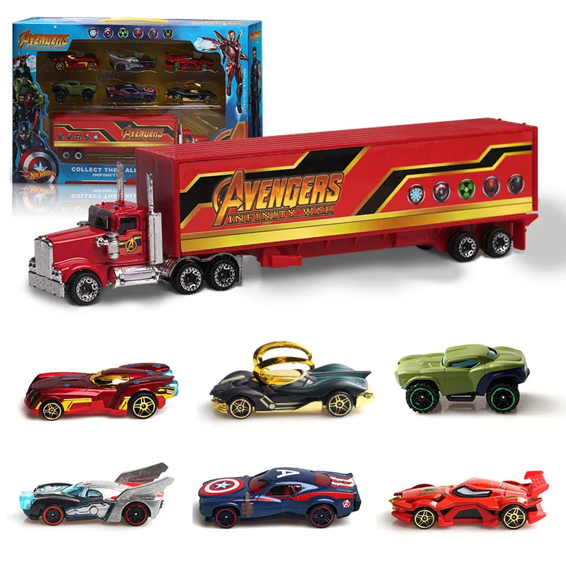 Set of 7 Avengers & Truck Car Iron Man Hulk Model Toy Vehicle Gift Kid Christmas